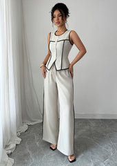 Button Up Color Block Top and Pant Set