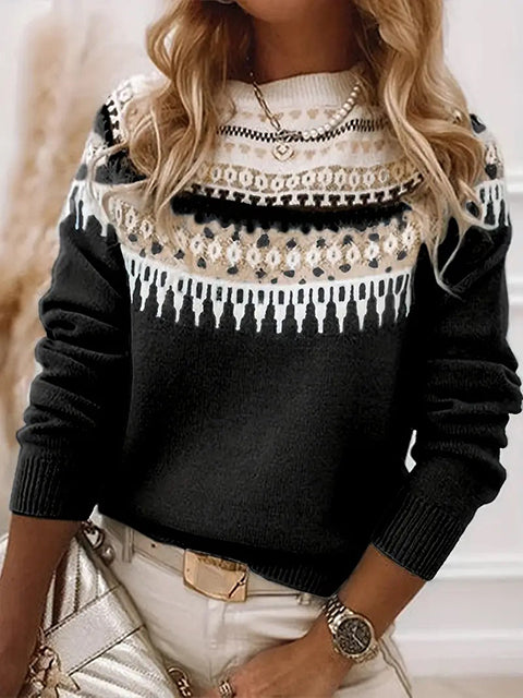 Retro Jacquard Crew Neck Sweater