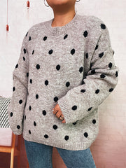 Polka Dot Crew Neck Casual Sweater