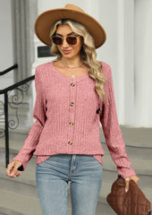 Button Detail Crew Neck Textured Casual Tunic