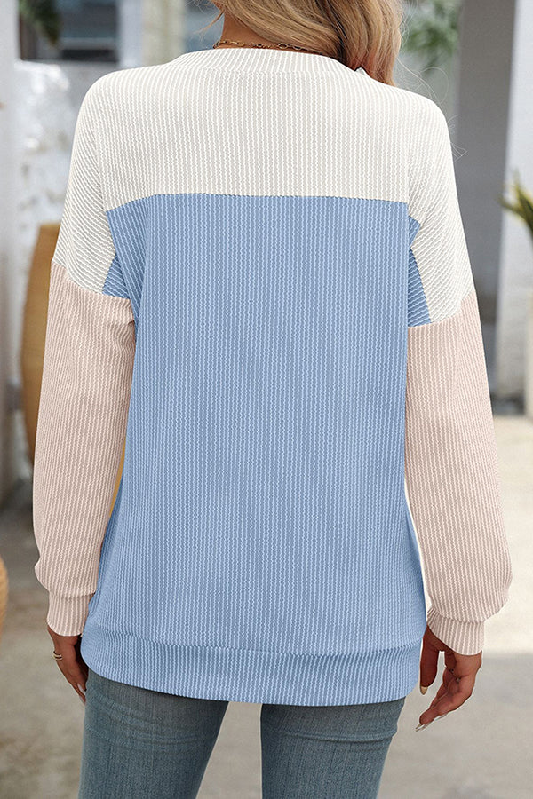 Textured Color Block Crew Neck T-shirt - T-Shirts & Tunics from Cindelily