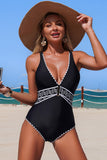 Woven Waist Band & Shell Stitch Trim Bathing Suit - Swimwear from Cindelily