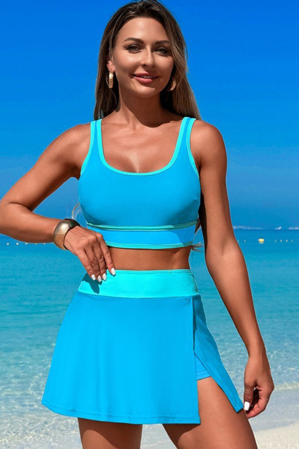 Quick-dry Racerback Top and Skort Bikini Set Blue - Swimwear from Cindelily