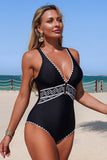 Woven Waist Band & Shell Stitch Trim Bathing Suit - Swimwear from Cindelily