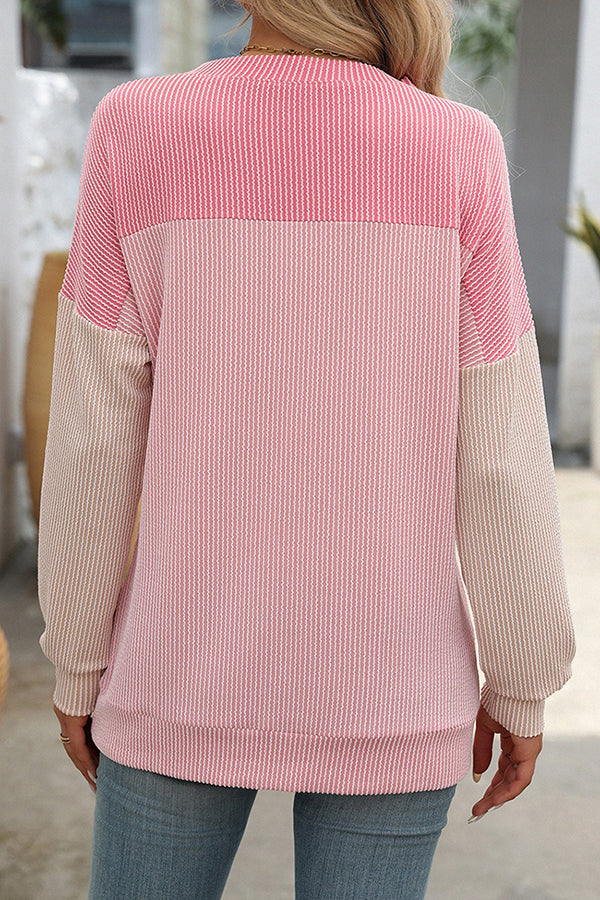 Textured Color Block Crew Neck T-shirt - T-Shirts & Tunics from Cindelily