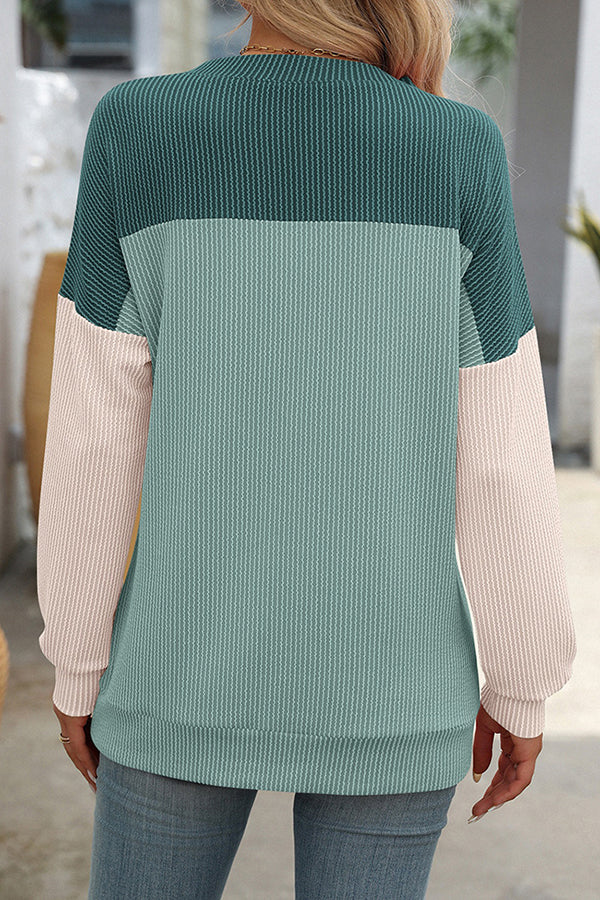 Textured Color Block Crew Neck T-shirt - T-Shirts & Tunics from Cindelily