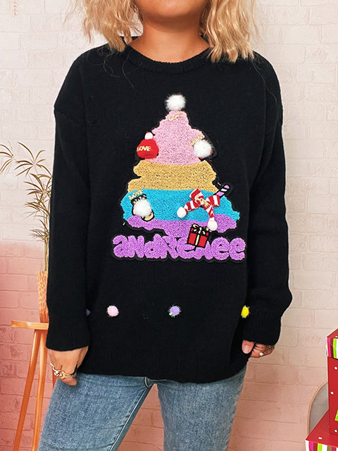 Christmas Tree Jacquard Crew Neck Sweater