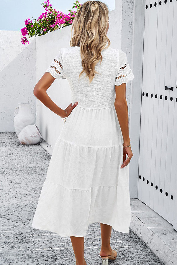 Camel Smocked Tiered Midi Dress - Dresses from Cindelily