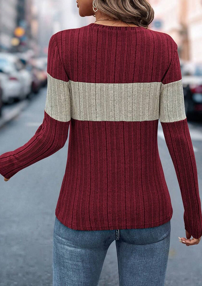 Color Block Textured Long Sleeve T-shirt