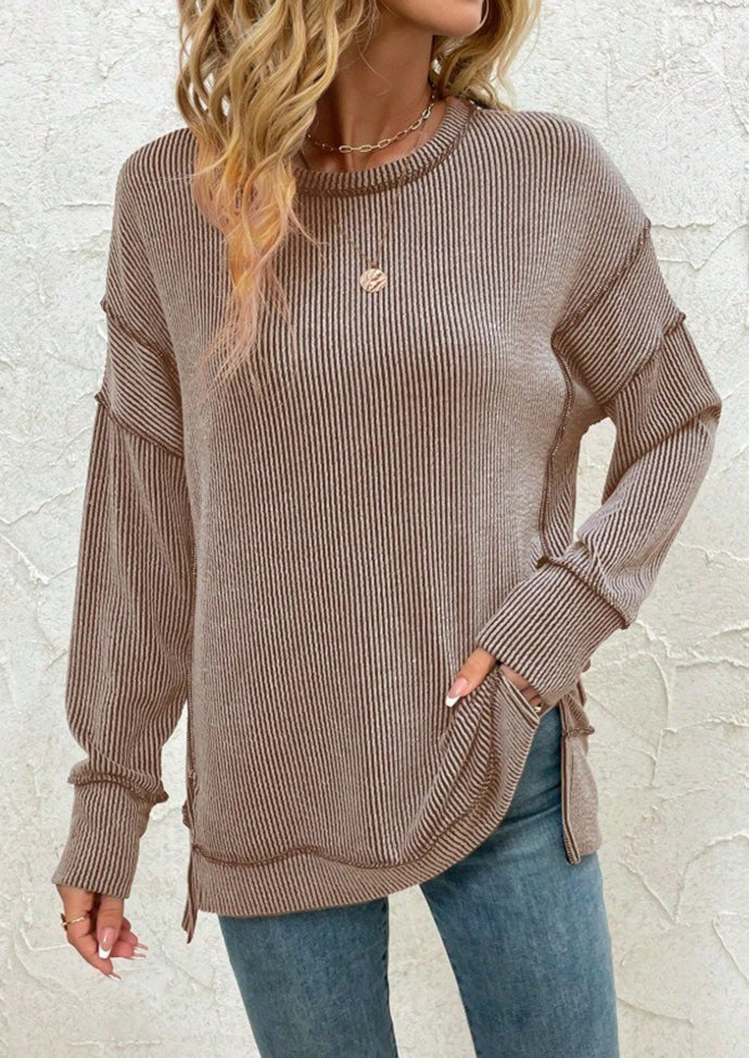 Stripe Side Split Long Sleeve Tunic