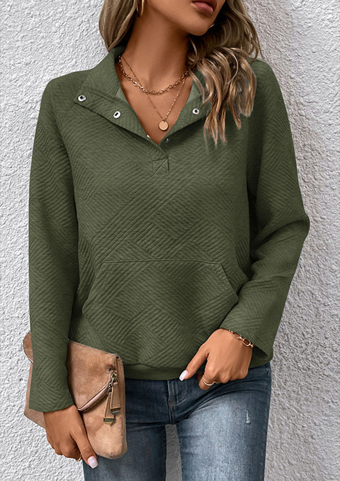 Button Up Textured Long Sleeve Sweatshirt