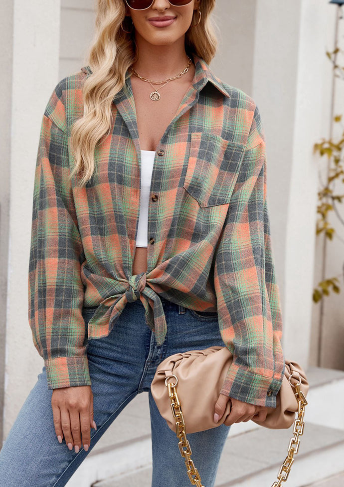 Vintage Plaid Button Up Shirt with Pocket