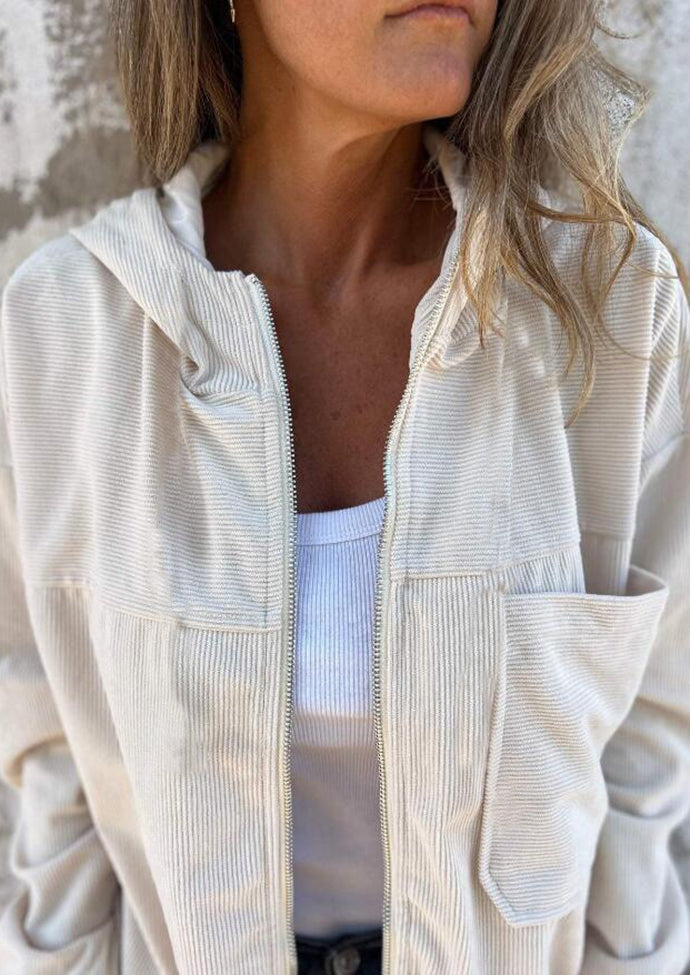 Corduroy Hooded Zip Up Casual Jacket