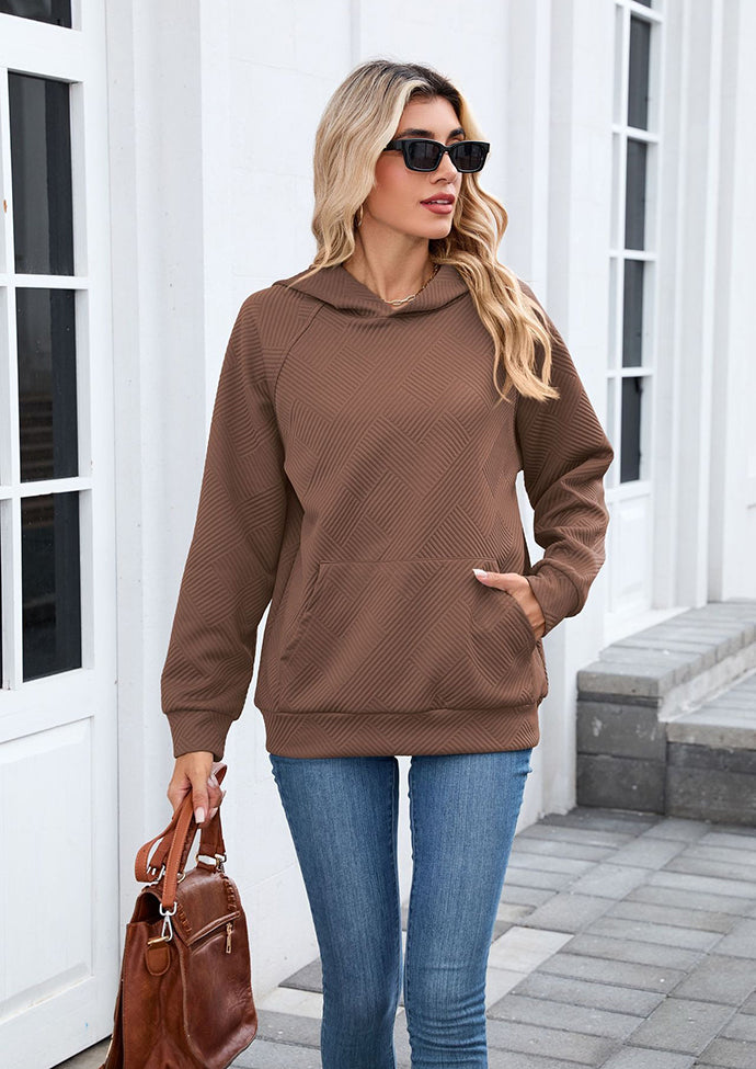 Textured Hooded Casual Sweatshirt with Front Pocket