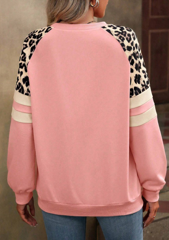 Leopard Print Patchwork Crew Neck Sweatshirt