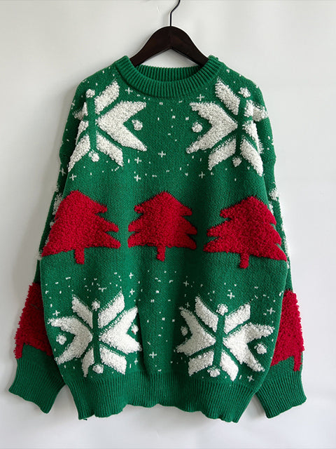 Jacquard Christmas Tree Crew Neck Sweater