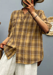 Plaid Button Up Half Sleeve Cotton Shirt