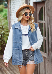Washed Denim Button Up Casual Vest