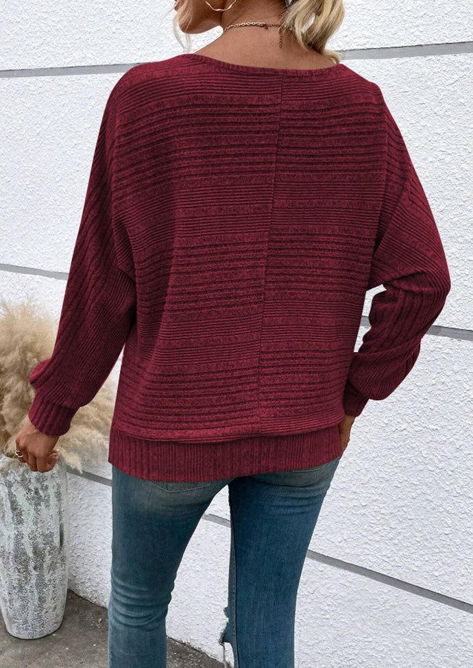 Knitted Crew Neck Bat Sleeves Casual Top