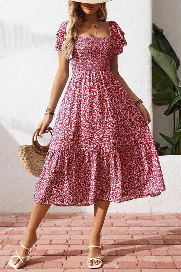 Ditsy Floral Smocked Midi Dress - Dresses from Cindelily
