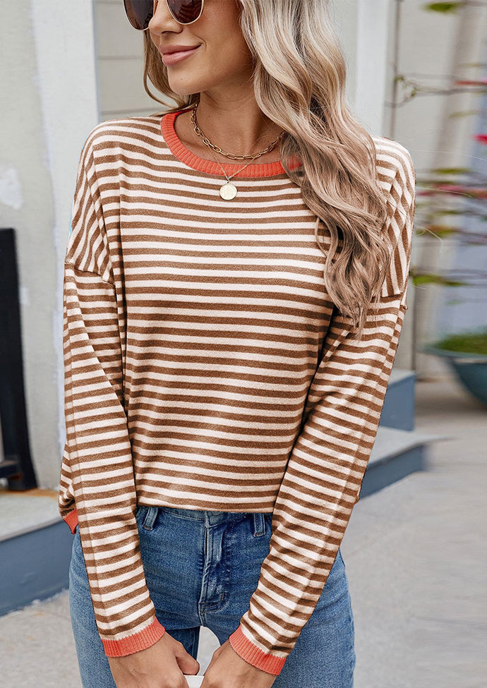 Contrasting Trimmed Striped Knit Sweater