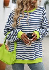 Striped Crew Neck Color Block Casual Sweatshirt
