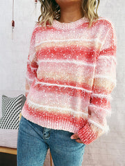 Ombre Fluffy Multi-color Stripe Knitted Sweater