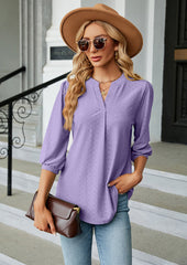 Jacquard Half Sleeve V Neck Casual Blouse