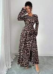 Leopard Print Lace Up Maxi Dress