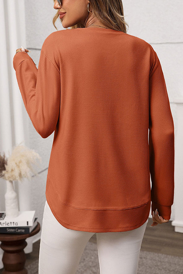 Waffle Crew Neck Long Sleeve Casual Tunic - T-Shirts & Tunics from Cindelily