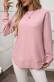 Waffle Crew Neck Long Sleeve Casual Tunic - T-Shirts & Tunics from Cindelily