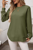 Waffle Crew Neck Long Sleeve Casual Tunic - T-Shirts & Tunics from Cindelily