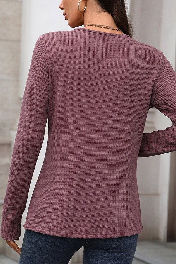 Waffle Button Up Henley T-shirt - T-Shirts & Tunics from Cindelily