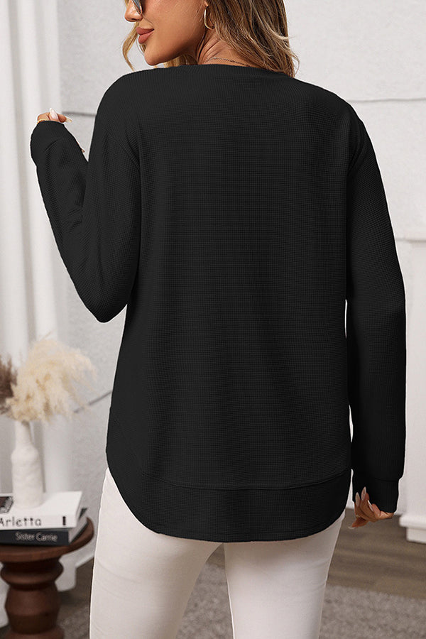 Waffle Crew Neck Long Sleeve Casual Tunic - T-Shirts & Tunics from Cindelily