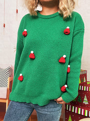 Christmas Hat Decor Crew Neck Sweater