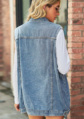 Retro Washed Denim Vest with Pockets