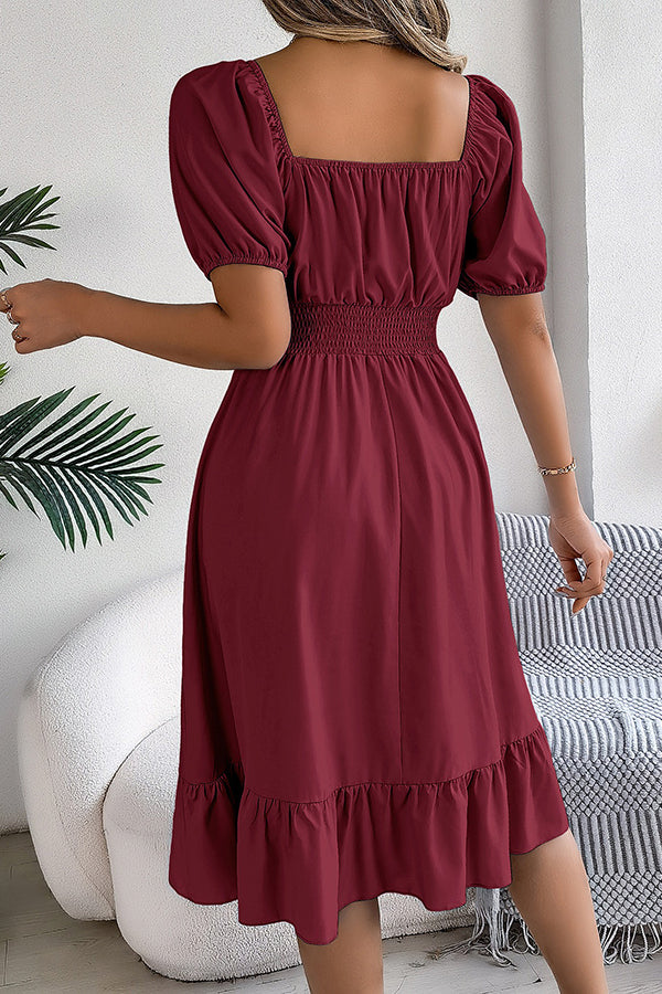 Smocked-Waist Ruffled Hem Midi Dress - Dresses from Cindelily