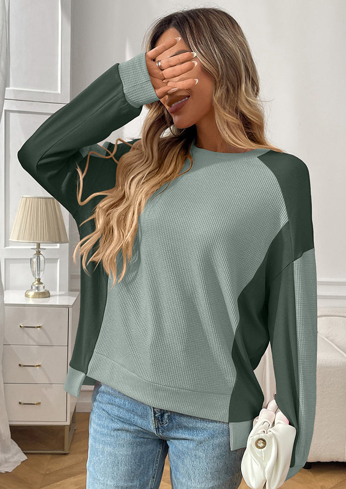 Waffle Color Block Crew Neck Casual T-shirt