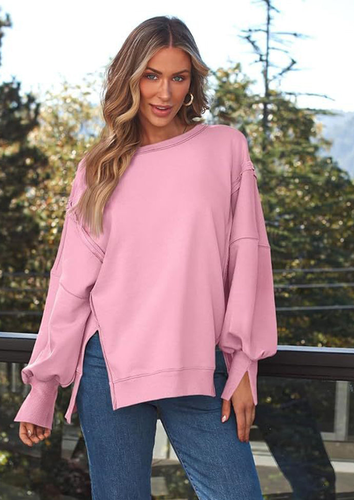 Crew Neck Side Split Casual Sweatshirt