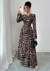 Leopard Print Lace Up Maxi Dress