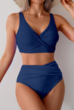 Wrap-Front Crop Top & High-Waist Bottoms Bikini - Swimwear from Cindelily