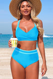 Contrast Trim Twist Front 2-Piece Bikini Set Blue - Swimwear from Cindelily