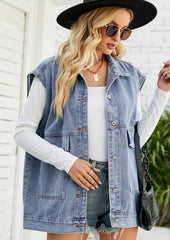 Button Up Denim Vest with Pockets