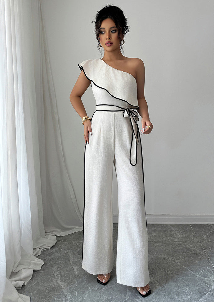 Ruffled One Shoulder Jumpsuit with Belt