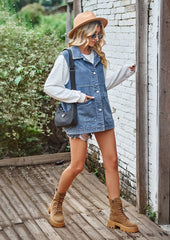Washed Denim Button Up Casual Vest
