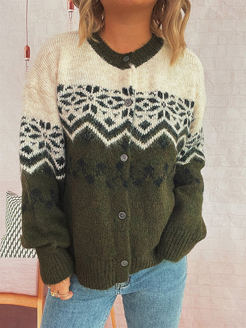 Vintage Christmas Snowflake Jacquard Knitted Cardigan