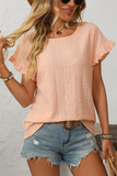 Eyelet Embroidery Ruffled Flutter-Sleeve Blouse Coral - Blouses & Shirts from Cindelily