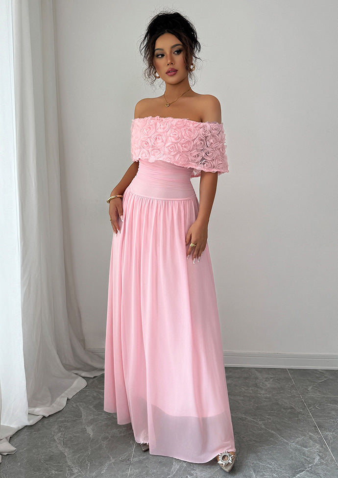 Rose Detail Off The Shoulder Maxi Dress