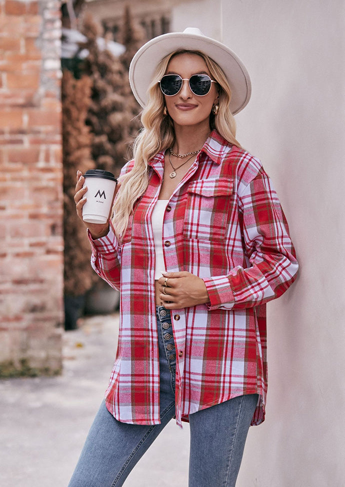 Button Up Pocket Detail Retro Plaid Shirt