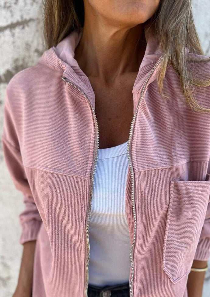 Corduroy Hooded Zip Up Casual Jacket